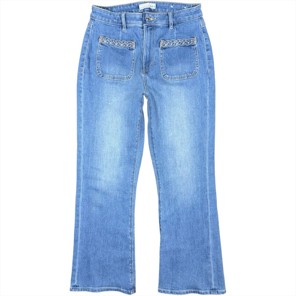 LOFT Braided Patch Pocket Kick Crop Jeans Women’s 26 / 2 Medium Wash Stretch